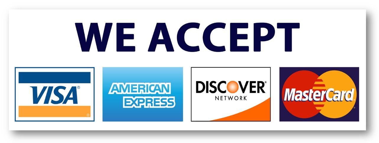 We accept Visa, American Express, Discover, and Mastercard
